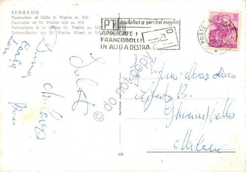 Cartolina Bergamo funicolare al Colle S. Vigilio 1963 timbro targhetta … | Immagine Gallery 2