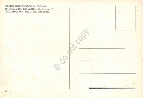 Cartolina Bergamo Gruppo folkloristico Arlecchino Dir Orlando Marisa musica