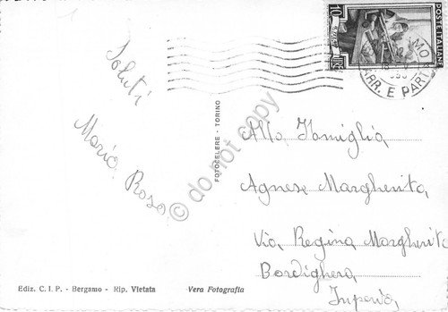 Cartolina Bergamo panorama di una via della città anni '50