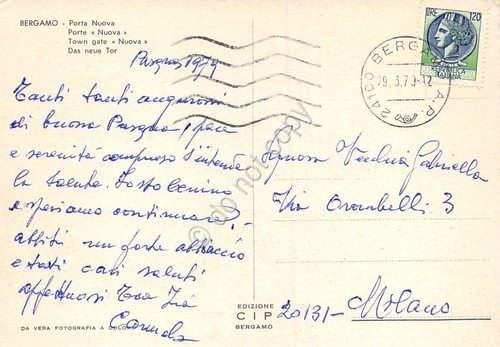 Cartolina Bergamo Porta Nuova animata bus 1979