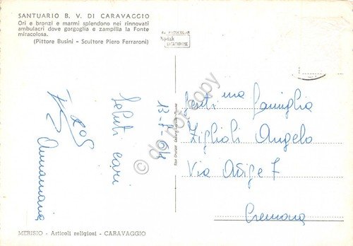 Cartolina Bergamo Santuario Beata Vergine di Caravaggio vedutine 1964