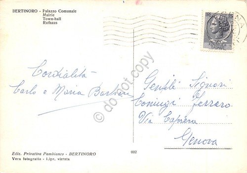 Cartolina Bertinoro Palazzo Comunale colorata 1959