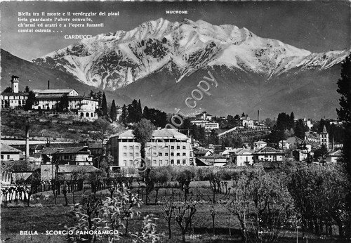 Cartolina Biella - Panorama - Poesia Carducci - anni '50