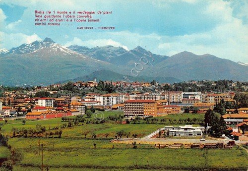 Cartolina Biella panorama parziale poesia Carducci