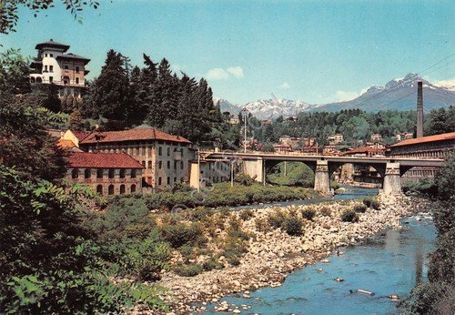 Cartolina Biella panorama parziale ponte