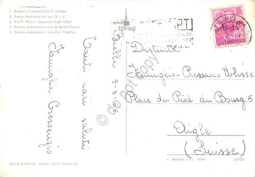 Cartolina Biella vedute città e via Distributore ESSO 1965