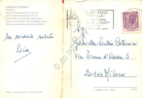 Cartolina Biella vedute varie 1971 timbro targhetta PT