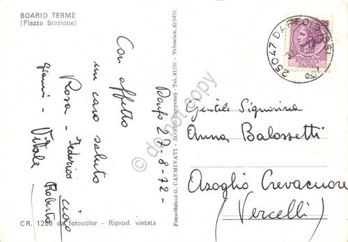 Cartolina Boario Terme Piazza Stazione 1972