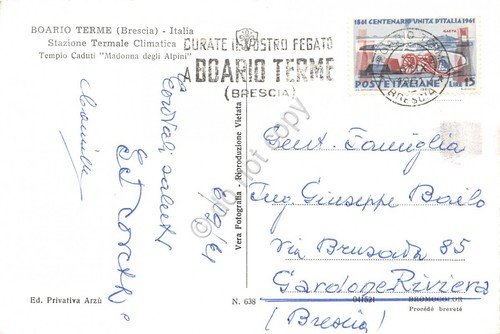 Cartolina Boario Terme Tempio Caduti Timbro curate il fegato