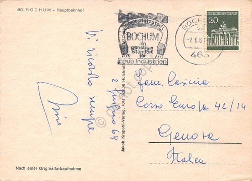 Cartolina Bochum Hauptbahnhof auto 1969