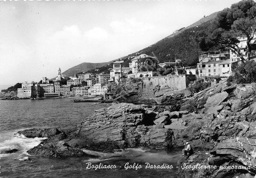Cartolina Bogliasco Golfo Paradiso Scogliera panorama animata 1961