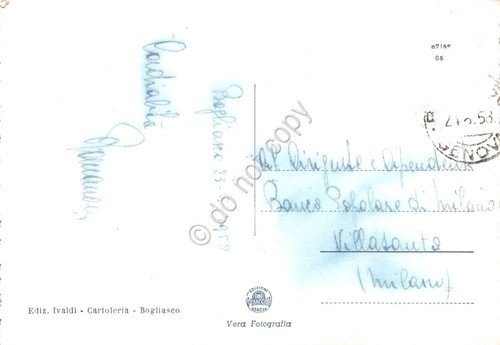 Cartolina Bogliasco il golfo dall'alto spiaggia e case 1958