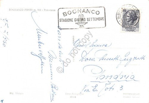 Cartolina Bognanco Fonti Panorama 1960 timbro Bognanco grinze (Verbania)