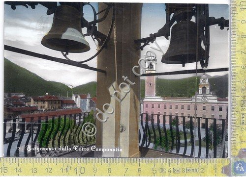 Cartolina Bogosesia Vista dalla Torre Campanaria colorata 1957 (Vercelli)