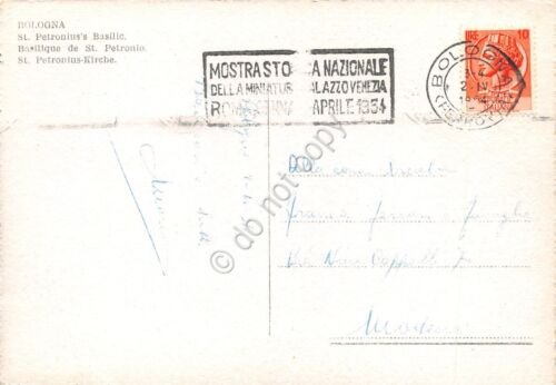 Cartolina Bologna Basilica san Petronio 1954 Timbro Mostra miniature