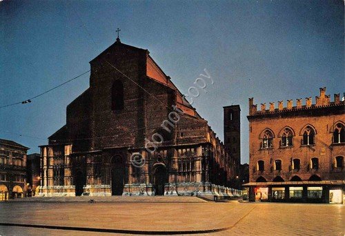 Cartolina Bologna Basilica San Petronio notturno