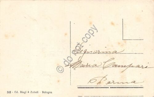 Cartolina Bologna Le due Torri animata carretto anni '20