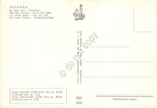 Cartolina Bologna le due torri Notturno | Immagine Gallery 2