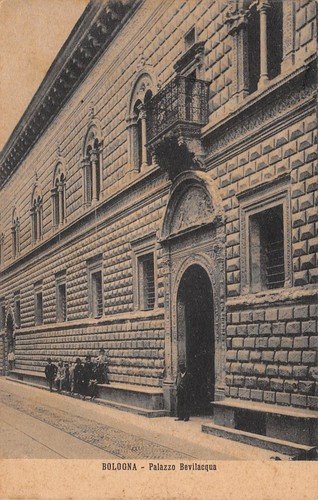 Cartolina Bologna Palazzo Bevilacqua animata 1915