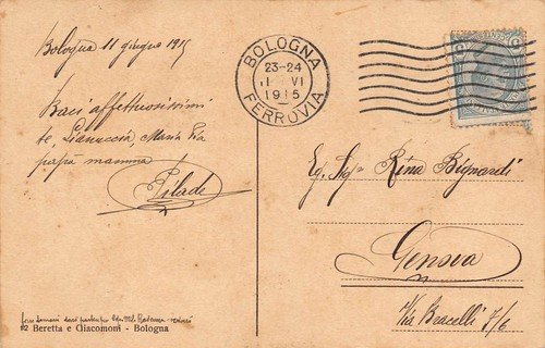 Cartolina Bologna Palazzo Bevilacqua animata 1915