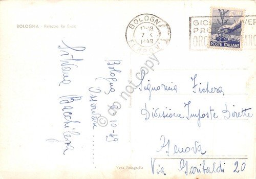 Cartolina Bologna Palazzo Re Enzo 1949 auto d'epoca Idrolitina