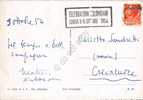 Cartolina Bologna panorama da torre Asinelli 1954 timbro celebrazioni Colombiane | Immagine Gallery 2