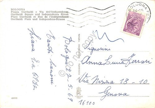 Cartolina Bologna Piazza Garibaldi Via Indipendenza auto d'epoca 1969 | Immagine Gallery 2