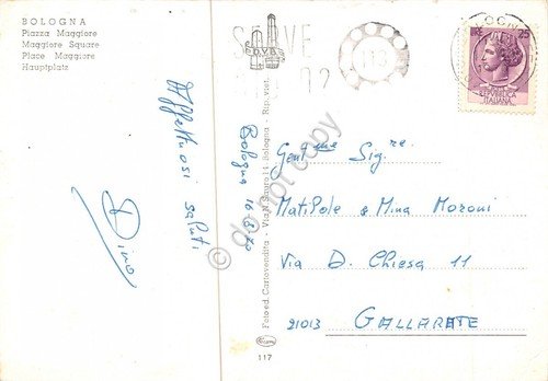 Cartolina Bologna Piazza Maggiore auto 1970
