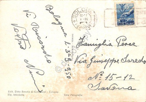 Cartolina Bologna Via Ugo Bassi Auto d'epoca animata 1950 | Immagine Gallery 2