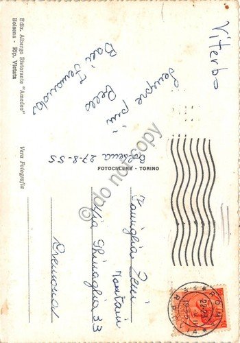 Cartolina Bolsena panorama e lago 1955