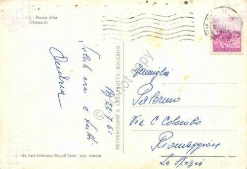 Cartolina Bolzano Piazza Erbe frutta verdura mercato 1961
