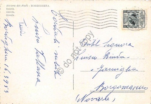 Cartolina Bordighera alberghi 1953 (Imperia) | Immagine Gallery 2