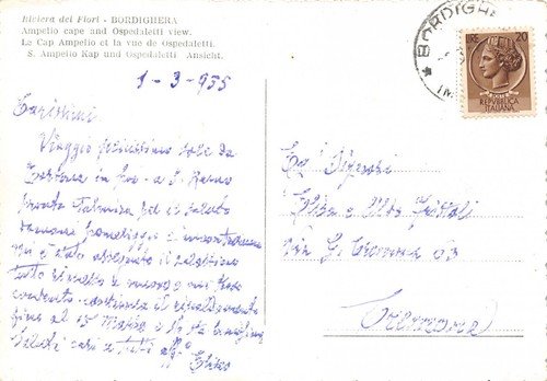 Cartolina Bordighera Capo Ampelio e Ospedaletti 1955 | Immagine Gallery 2