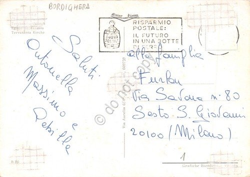 Cartolina Bordighera Chiesa Terrasanta timbro risparmio postale | Immagine Gallery 2