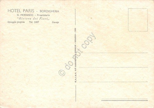 Cartolina Bordighera Hotel Paris Illustrata Frattini | Immagine Gallery 2