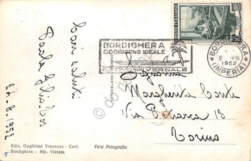 Cartolina Bordighera Hotel Paris Passeggiata a mare animata 1952 | Immagine Gallery 2