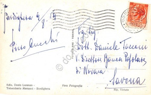 Cartolina Bordighera Kursaal spiaggia animata 1954