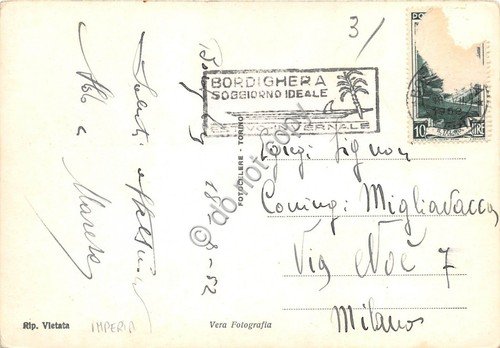 Cartolina Bordighera lungomare animata 1952 VG (Imperia) | Immagine Gallery 2