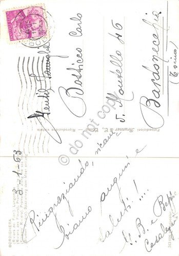 Cartolina Bordighera lungomare passeggiata animata 1963