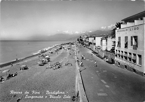 Cartolina Bordighera Lungomare Piccolo Lido anni '50 (Imperia)