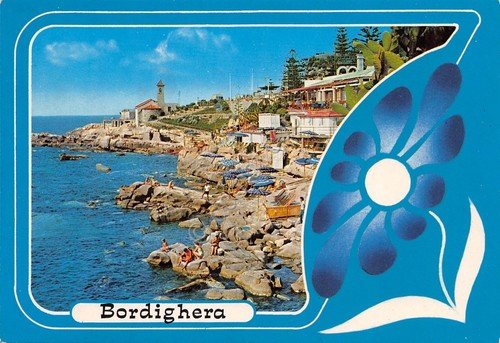 Cartolina Bordighera Panorama parziale scogli animata stabilimenti 1987 | Immagine principale