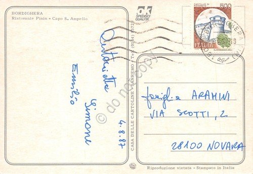 Cartolina Bordighera Panorama parziale scogli animata stabilimenti 1987 | Immagine Gallery 2