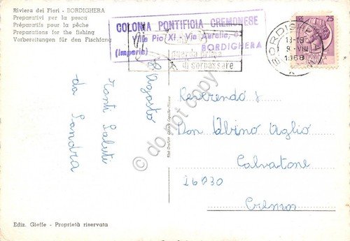 Cartolina Bordighera preparativi per la pesca pescatori reti barche 1968 | Immagine Gallery 2