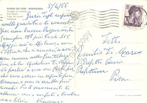 Cartolina Bordighera Spiaggia di Levante 1966 (Imperia) | Immagine Gallery 2