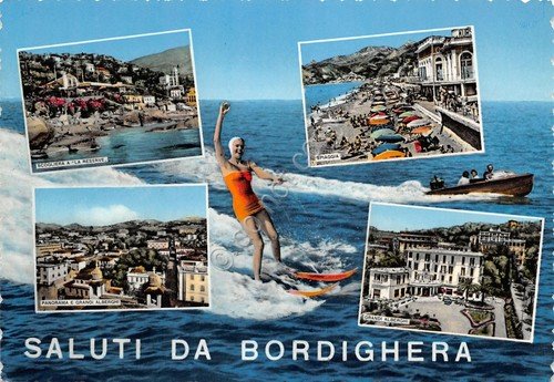 Cartolina Bordighera vedutine Pin Up sci acquatico (Imperia) | Immagine principale