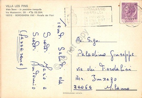 Cartolina Bordighera Villa Les Pins 2 vedute 1971