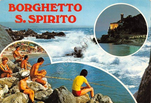 Cartolina Borghetto Santo Spirito 3 vedute animata pescatori (Savona)