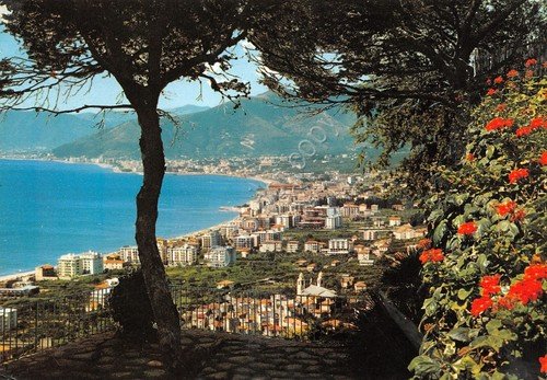 Cartolina Borgio Verezzi panorama Timbro a targhetta stradale 1968 (Savona)