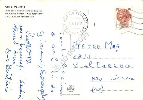 Cartolina Borgio Verezzi Villa Zaveria Suore Sacramentine di Bergamo 1976