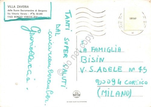 Cartolina Borgio Verezzi Villa Zaveria Suore Sacramentine di Bergamo